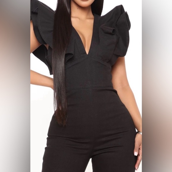 "Can’t Deny This" Denim Jumpsuit Size XS- Black Bell Bottom Pants. Brand New. - Picture 2 of 5